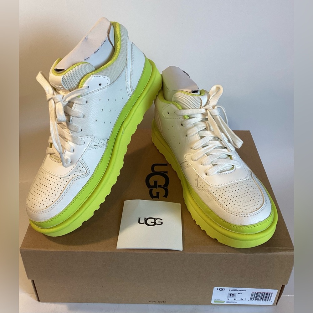 UGG Women's HIGHLAND Sneaker WHITE SULFUR LIME GREEN Ankle Boot Shoes Size 10
